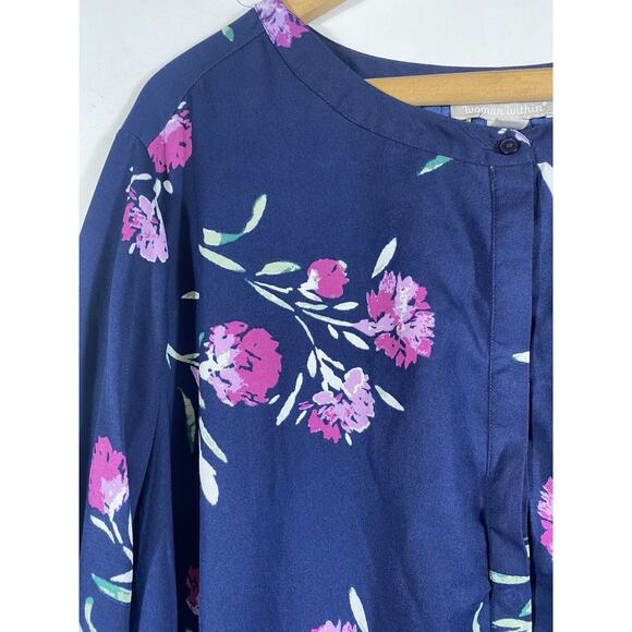 Woman Within Tunic Top 22/24 1X Blue Purple Floral Blouse Romantic Cottagecore - Picture 3 of 11